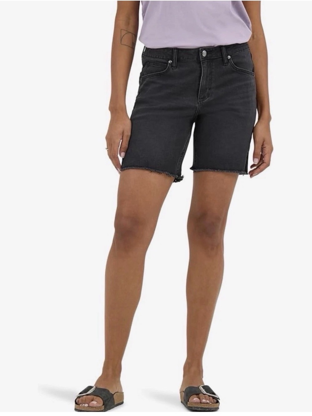 Lee Womens Legendary 7" Inseam Side Slit Denim Shorts Black Size 16
